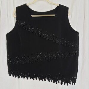 Woman Black Unique Design Sequence Fringe Formal Tank Blouse Size 16